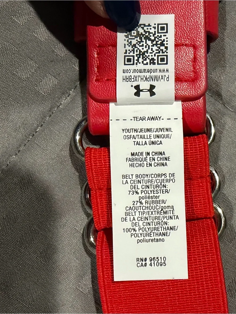 Under Armour Red Fabric Strap with Metal Hardware length 38” adjustable elastic